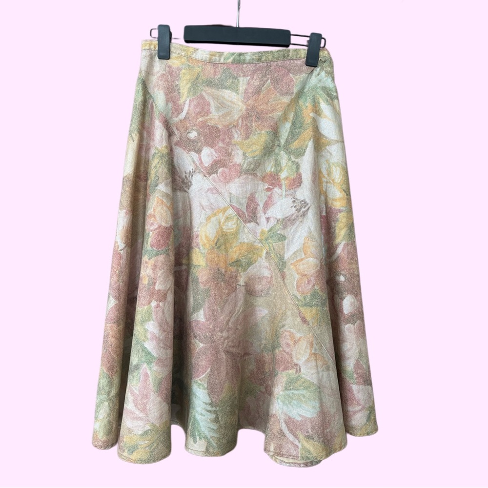 💐 Vintage Class Roberto Cavalli 100% Linen Floral Skirt 💐 Romantic European vibe